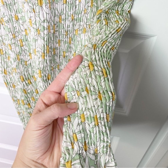 Zara Floral Daisy Print Linen Blend Smocked Mini Dress - Picture 14 of 14